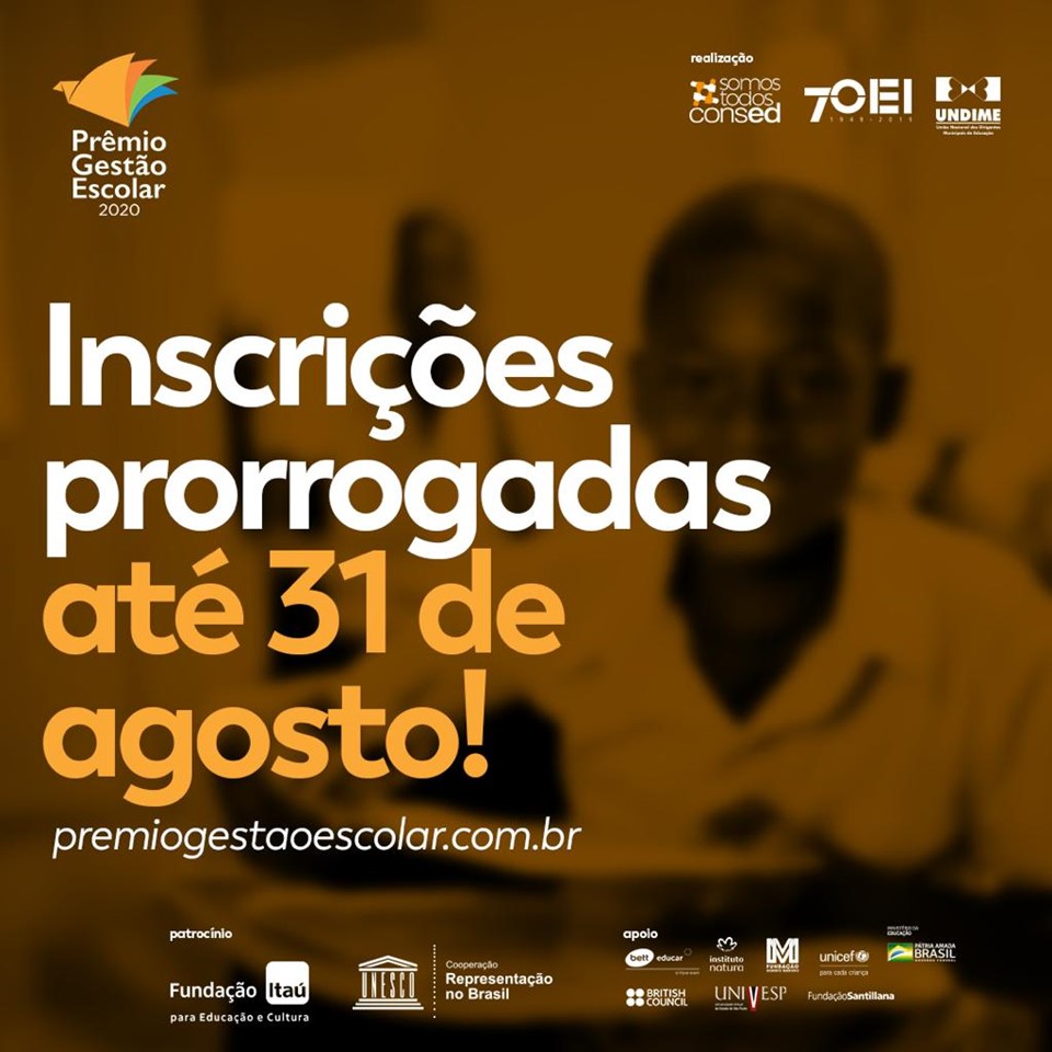 Prêmio Gestão Escolar 2020: período de inscrição é prorrogado até 31 de agosto