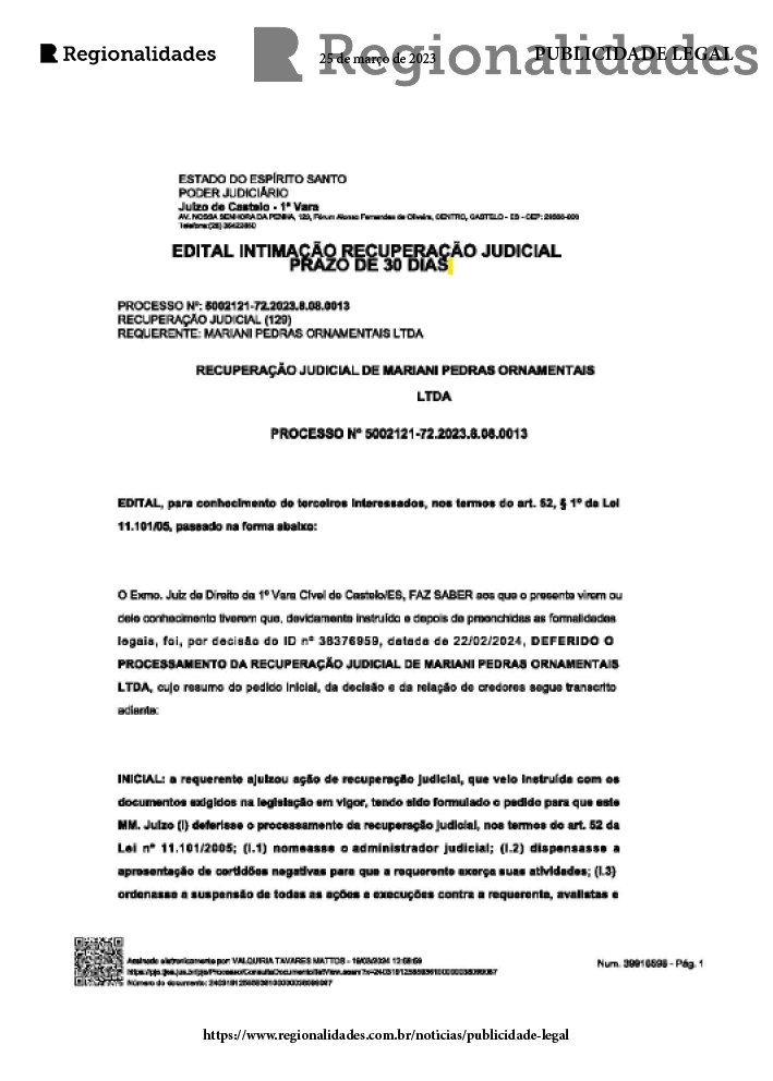 Publicidade Legal - Editais e Avisos - 25/03/2024