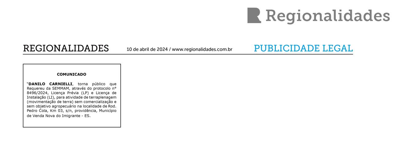 Publicidade Legal - Danilo Carnielli - Avisos e Editais - 10/04/2024