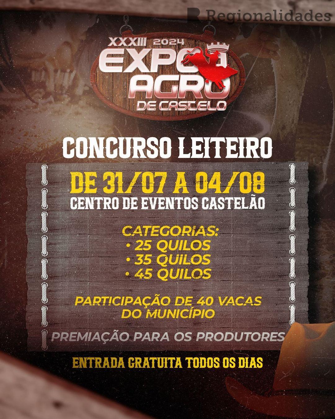 Expo Agro 2024: Concurso Leiteiro de vai de 31/07 a 04/08