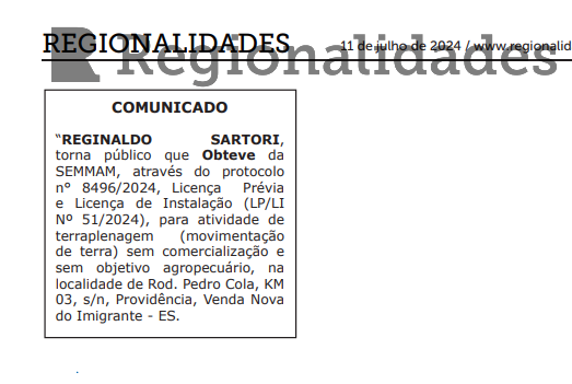 REGINALDO SARTORI - Avisos e Editais - 11/07/2024